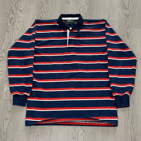 Vintage Rugby Polo Shirt‎ Long Sleeve Men’s Large Navy Blue/Red Striped Preppy - Picture 1 of 6